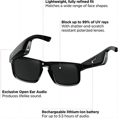 Cuffie aperte di chiamata mani libere dell'orecchio degli audio occhiali da sole senza fili di Bluetooth video