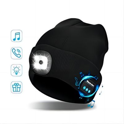 Il telefono d'ascolto di musica parla il cappello delle cuffie di Bluetooth con illuminazione del faro