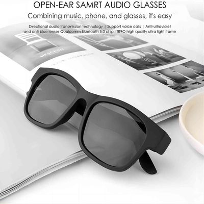 Anti lente UV dell'orecchio delle cuffie di Bluetooth del controllo del volume nero aperto degli occhiali da sole